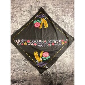 Vtg Harley Davidson Bandana Scarf 30x30 Floral Rose Eagle Black Biker Punk